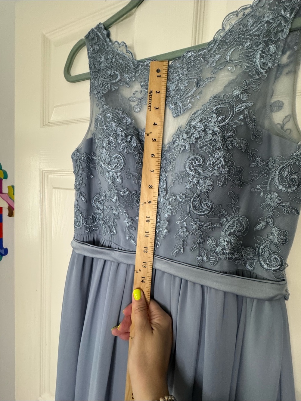 Azazie Dusty Blue Lace Bodice Chiffon Maxi Dress - Picture 10 of 11
